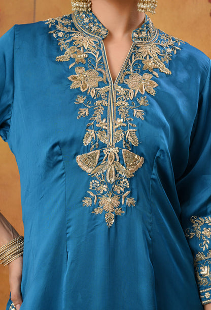 Royal Blue Kurta Set with Zardozi, Dabka, and Sequin Craftsmanship