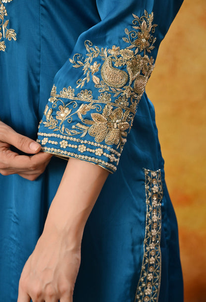 Royal Blue Kurta Set with Zardozi, Dabka, and Sequin Craftsmanship