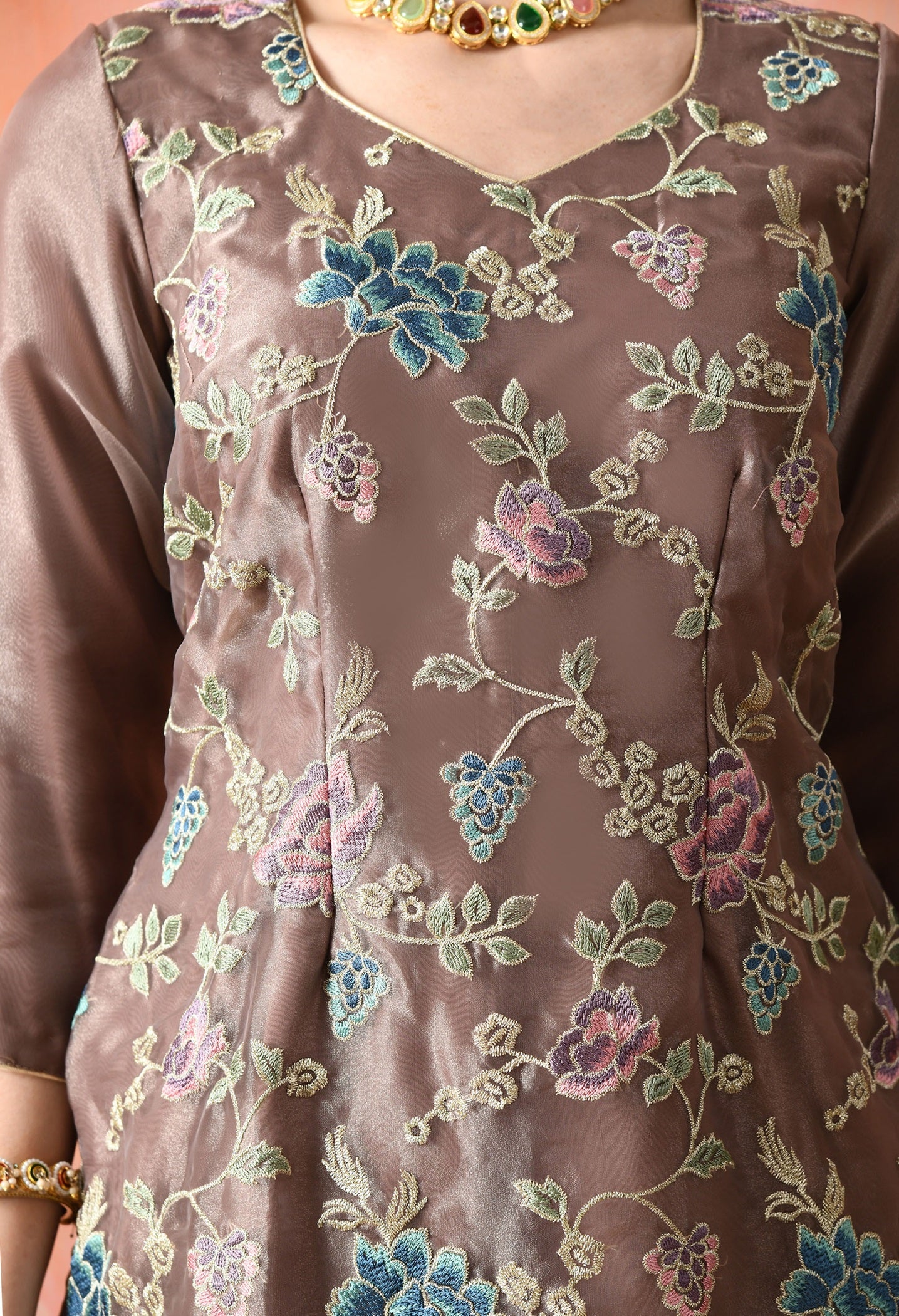 Purple Organza Tissue Thread & Zardozi Kurta Set