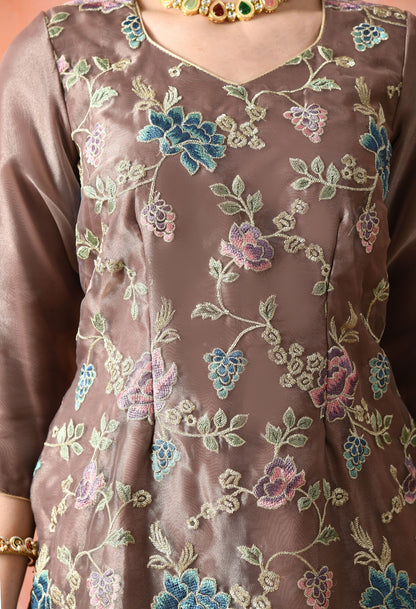 Purple Organza Tissue Thread & Zardozi Kurta Set
