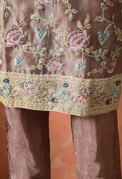 Purple Organza Tissue Thread & Zardozi Kurta Set
