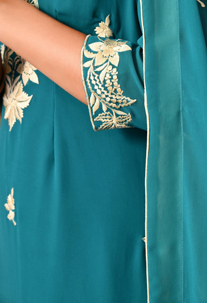 Charismatic Firozi Blue Kurta Set with Parsi Work