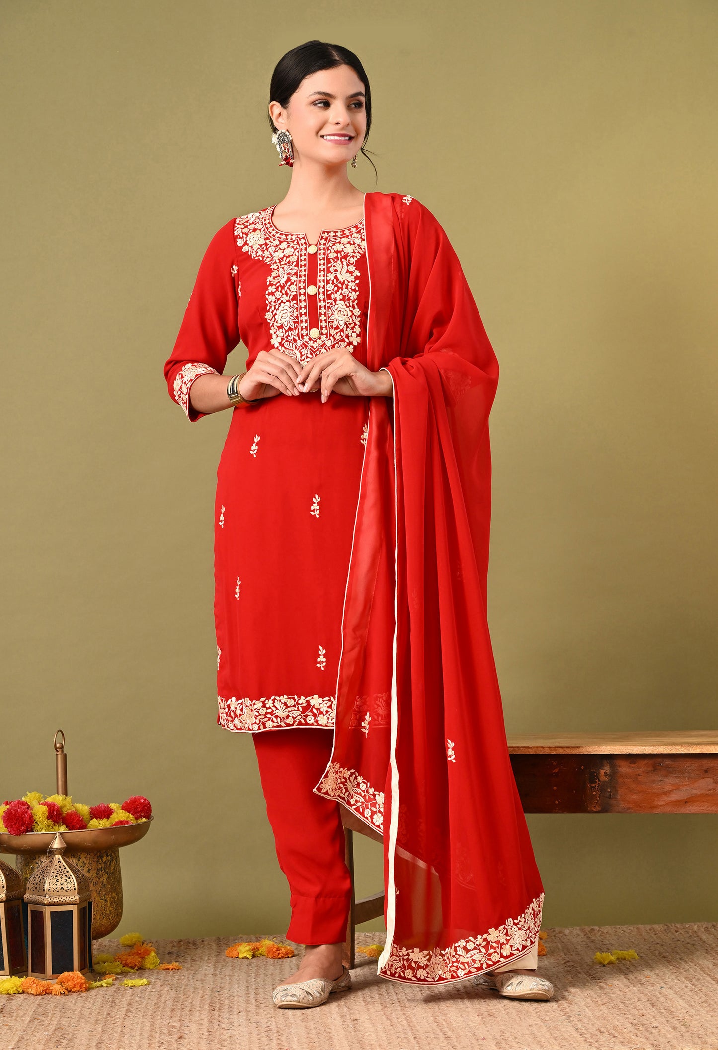 Mesmerising Red Kurta Set with Excellent Craftsmanship of Parsi Work