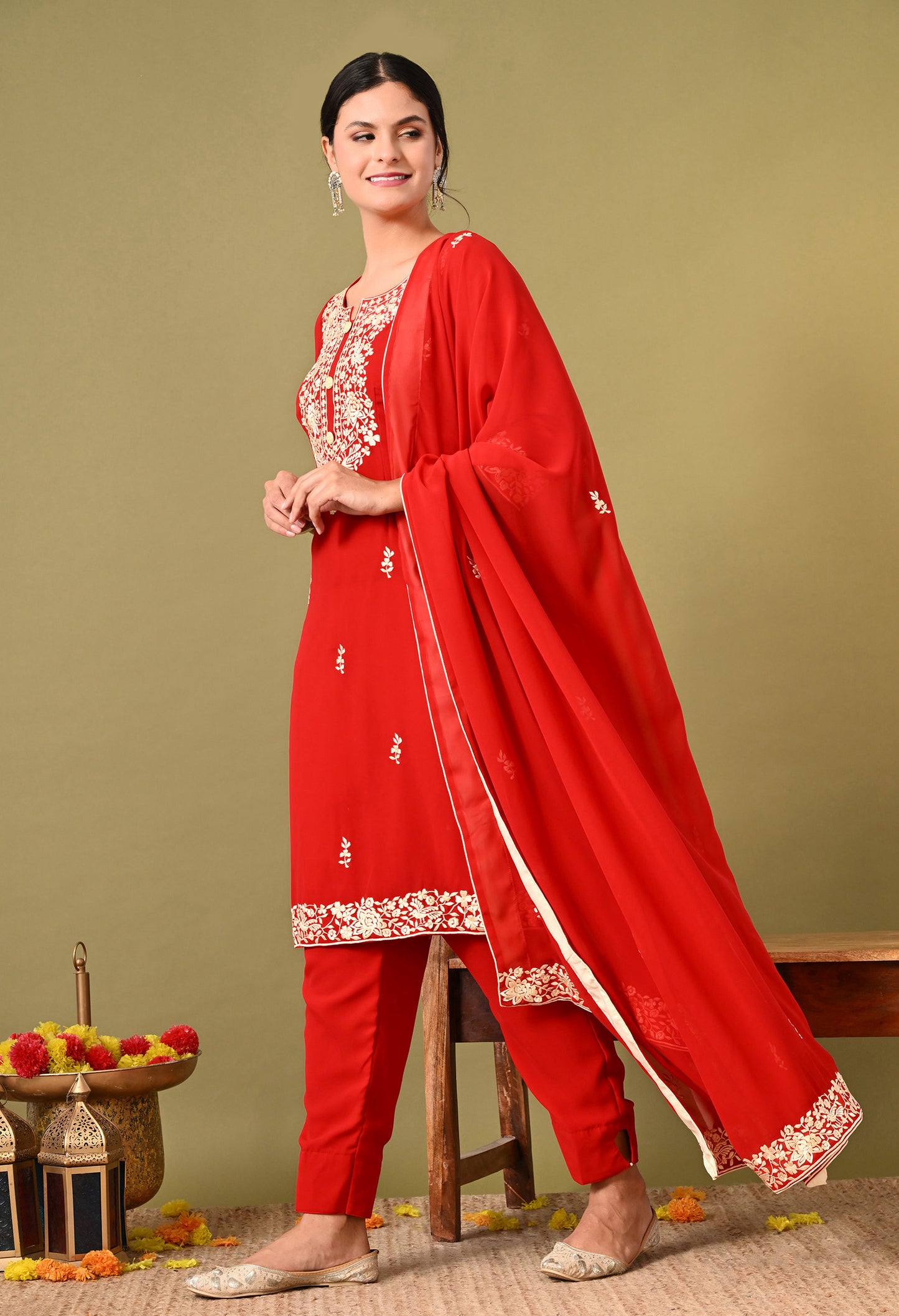 Mesmerising Red Kurta Set with Excellent Craftsmanship of Parsi Work