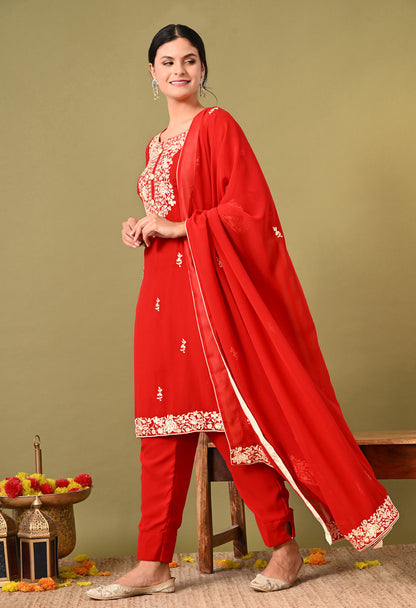 Mesmerising Red Kurta Set with Excellent Craftsmanship of Parsi Work