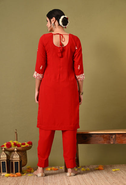 Mesmerising Red Kurta Set with Excellent Craftsmanship of Parsi Work