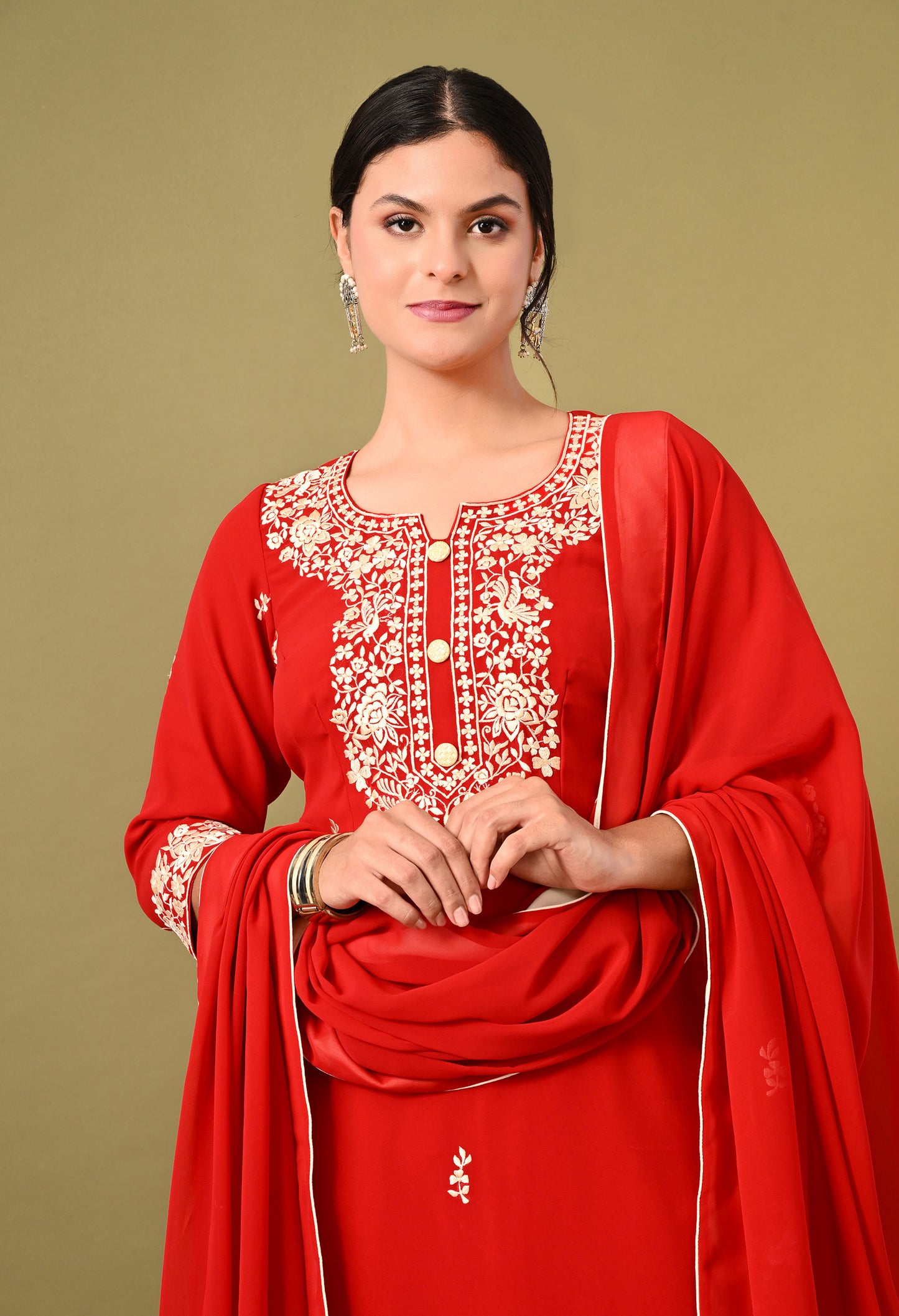 Mesmerising Red Kurta Set with Excellent Craftsmanship of Parsi Work