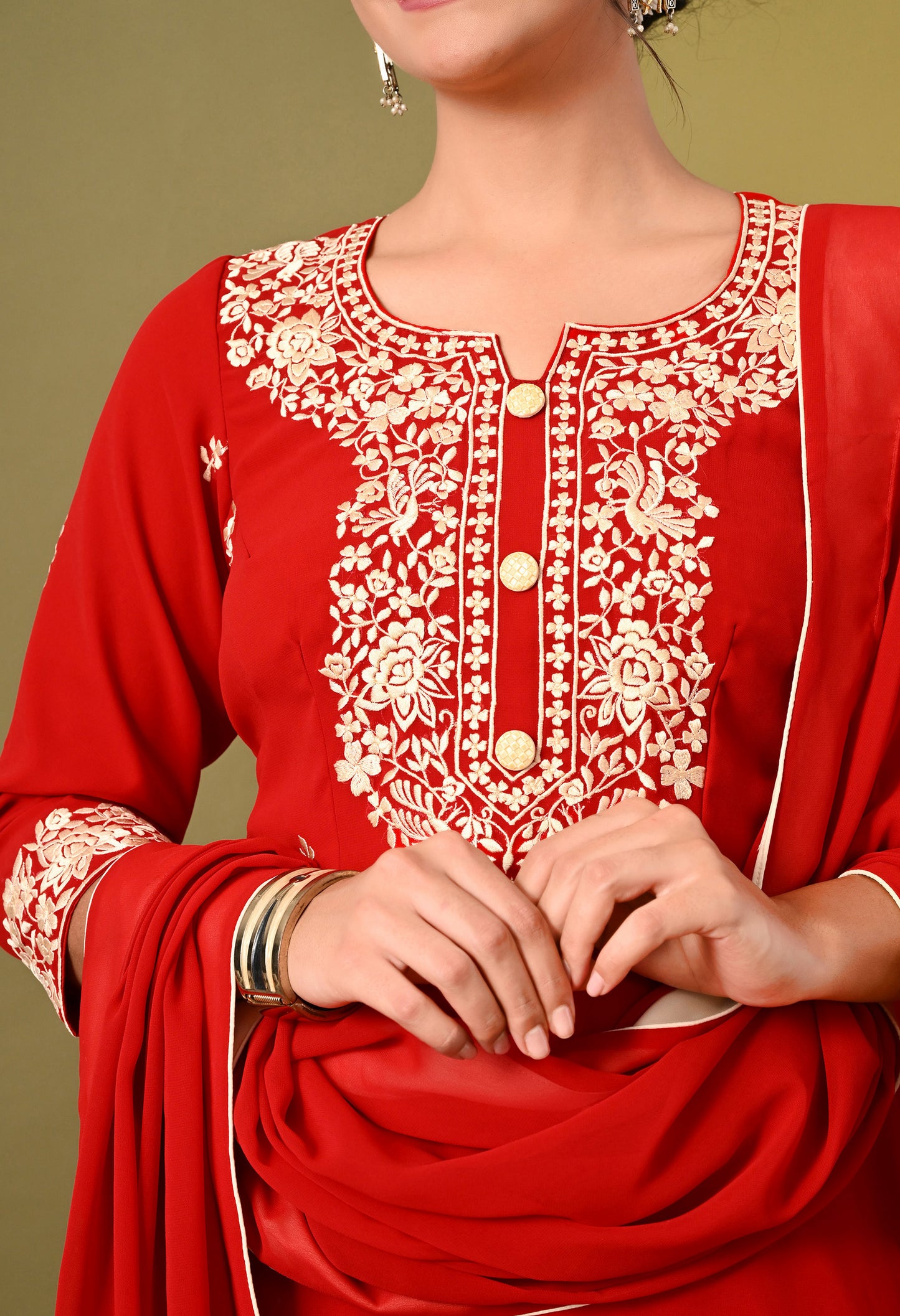 Mesmerising Red Kurta Set with Excellent Craftsmanship of Parsi Work