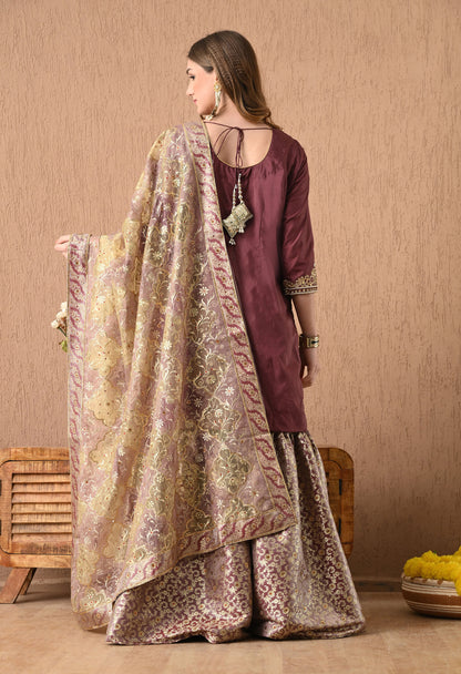 Beautiful Light Brown Sharara Set with Gotta, Zardozi, and Pearl Work