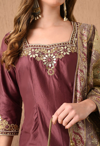 Beautiful Light Brown Sharara Set with Gotta, Zardozi, and Pearl Work