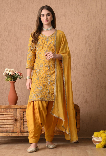 Traditional Yellow Kurta Set with Zardozi, Dabka, Sequence, and Tilla Work