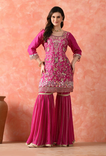 Rani Pink Gharara Set with Zardozi & Pearl Work