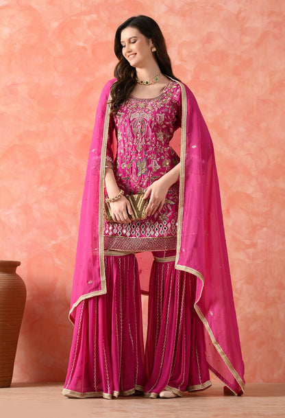 Rani Pink Gharara Set with Zardozi & Pearl Work