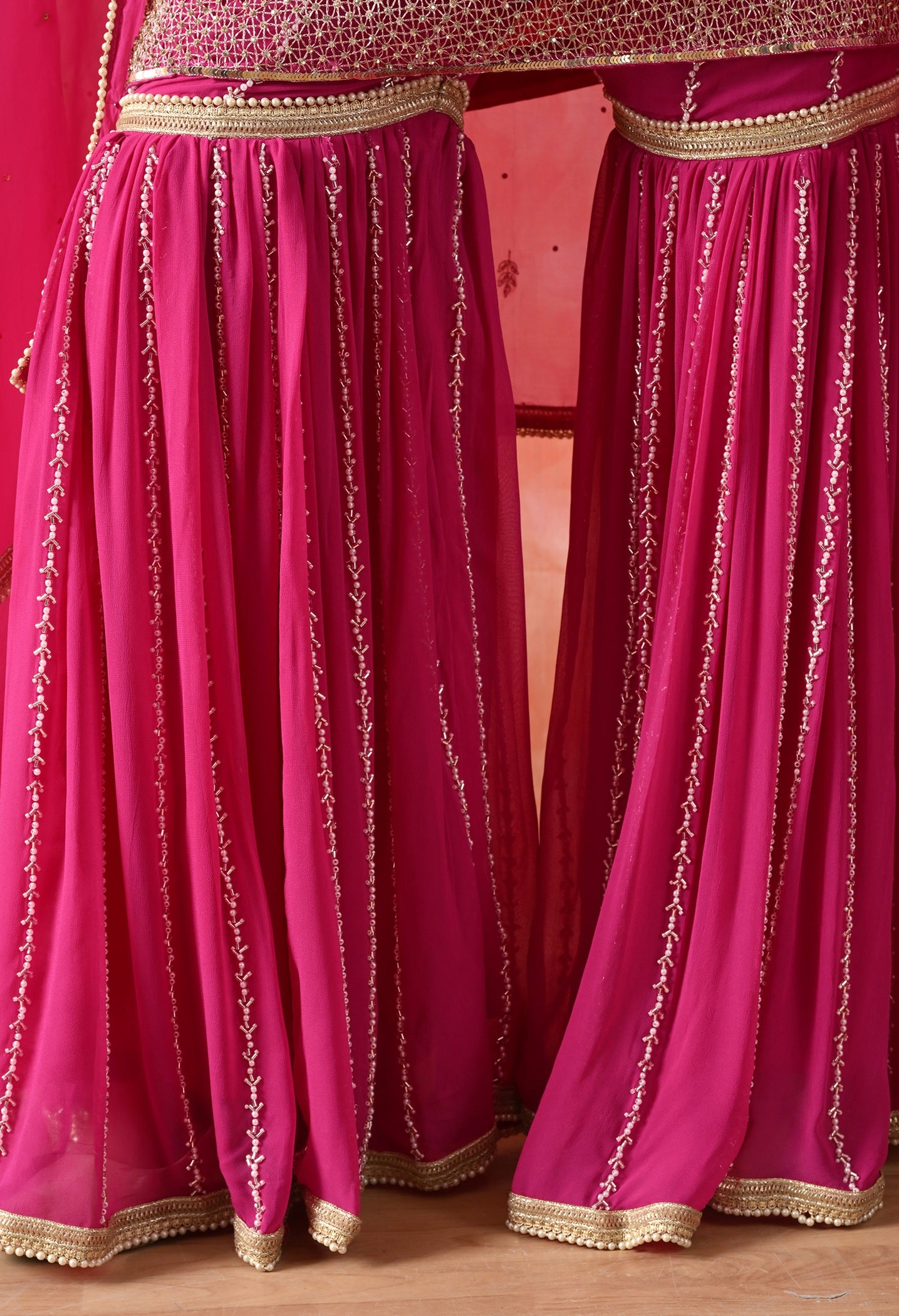 Rani Pink Gharara Set with Zardozi & Pearl Work