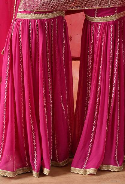 Rani Pink Gharara Set with Zardozi & Pearl Work