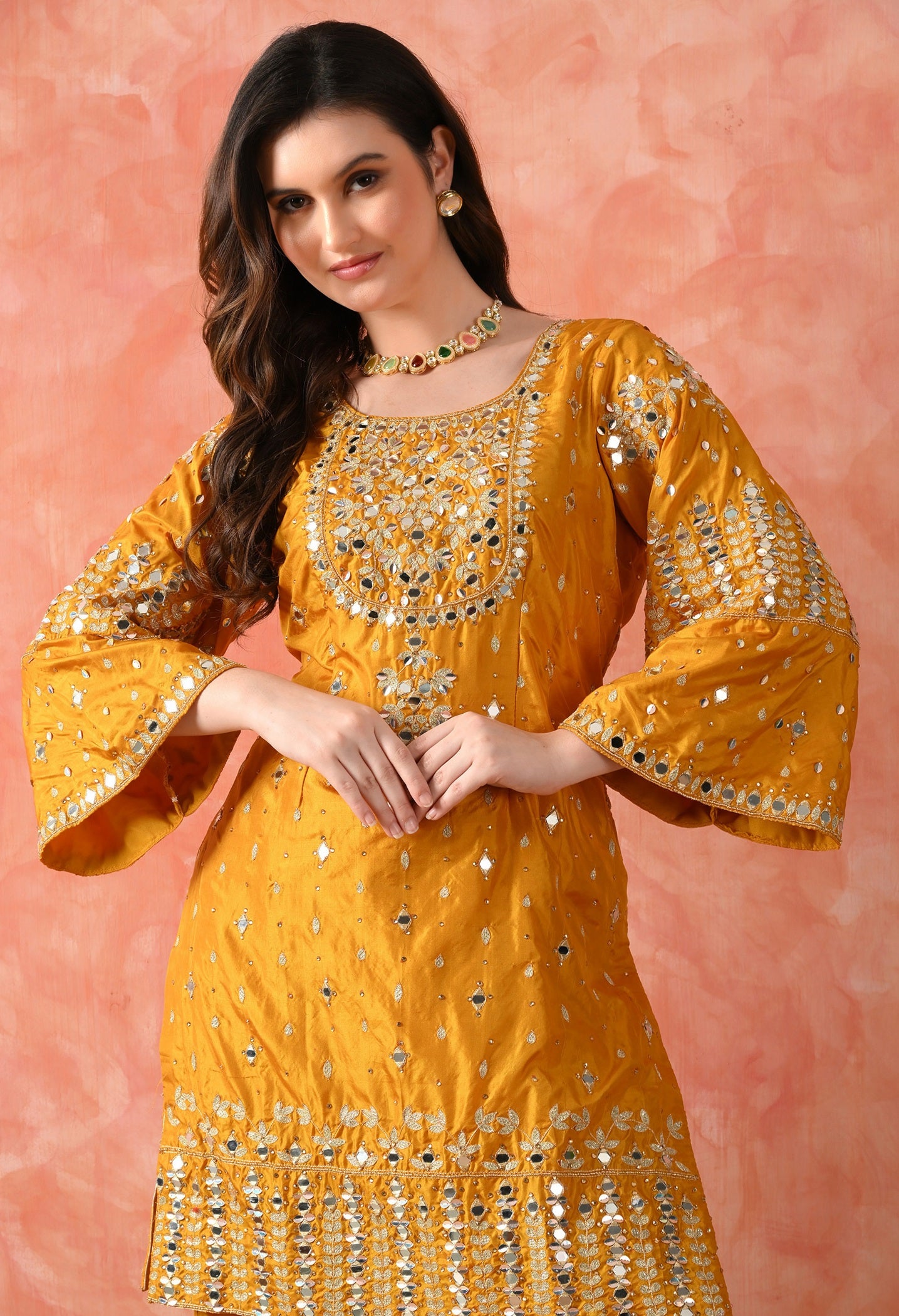 Yellow Zardozi Silk Kurta Set
