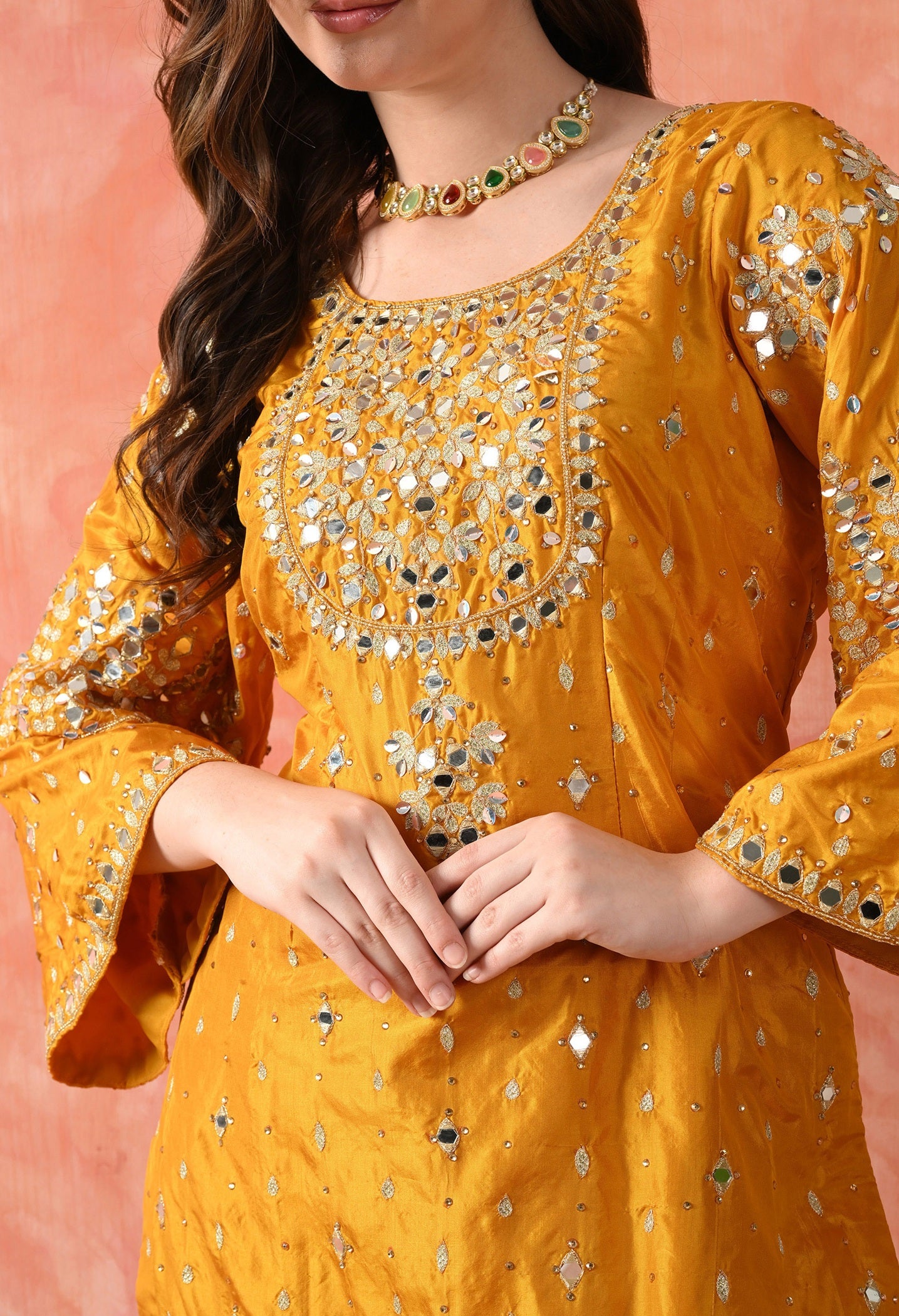 Yellow Zardozi Silk Kurta Set