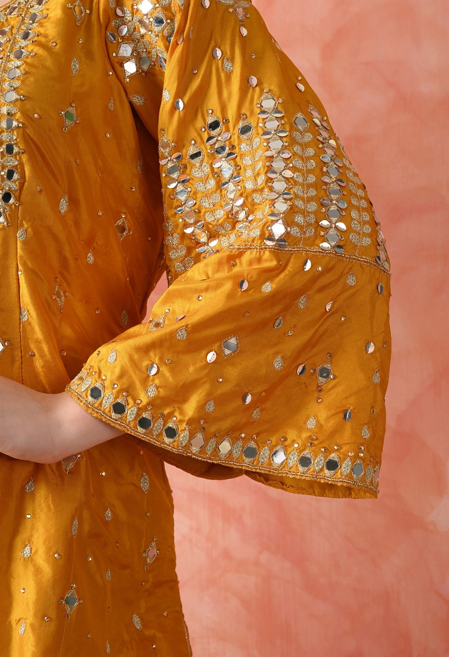 Yellow Zardozi Silk Kurta Set