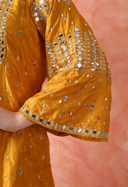 Yellow Zardozi Silk Kurta Set