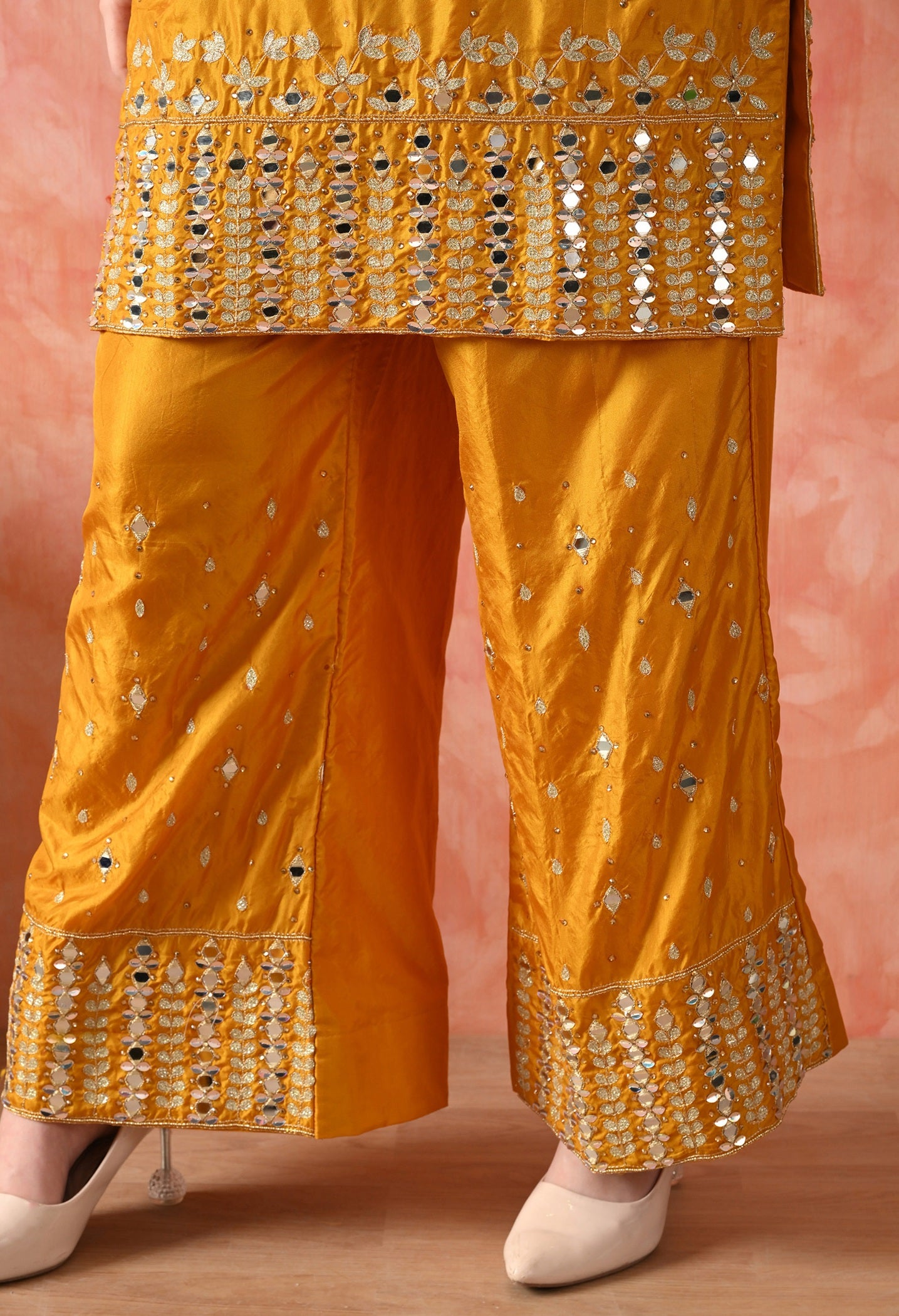 Yellow Zardozi Silk Kurta Set