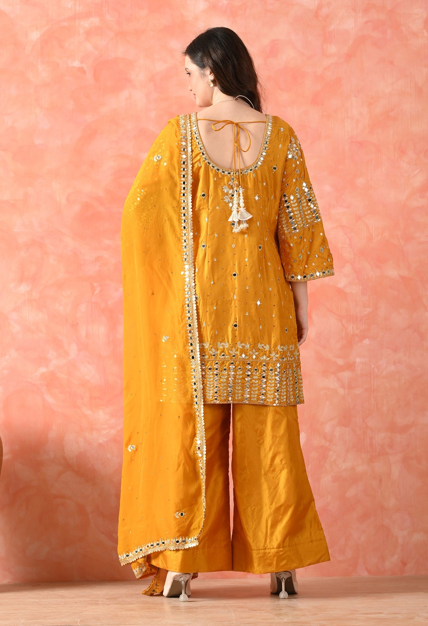 Yellow Zardozi Silk Kurta Set