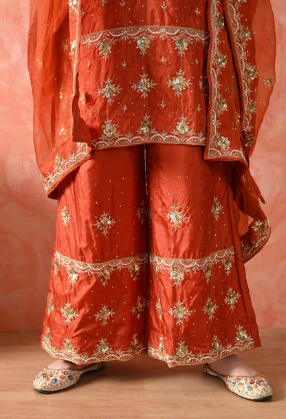 Rust Brown Zardozi Silk Kurta Set
