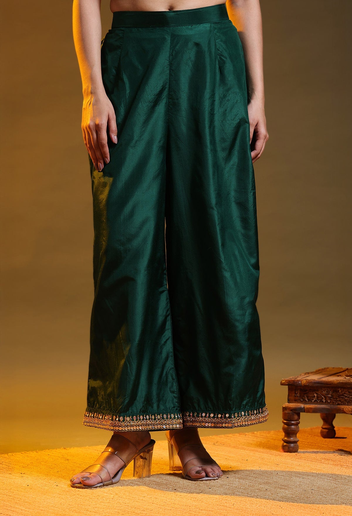 Green Silk & Organza Thread–Sequin–Crystal Kurta Set