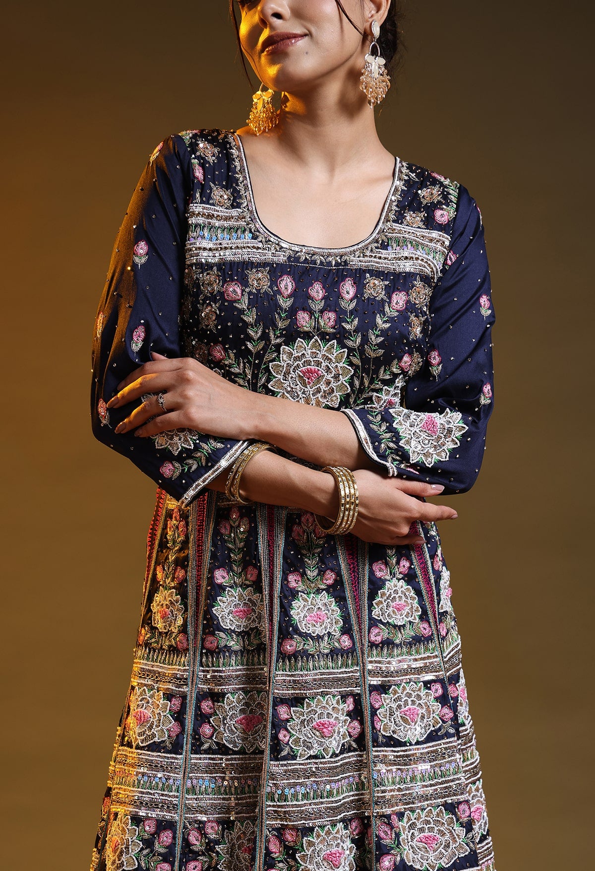 Blue Silk & Organza Thread–Zardozi–Dabka–Sequin Anarkali Set