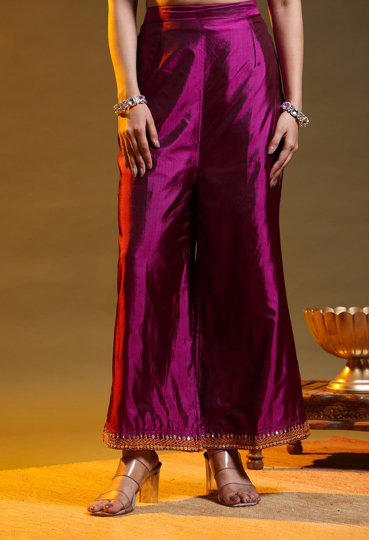 Purple Silk & Organza Thread–Sequence Kurta Set