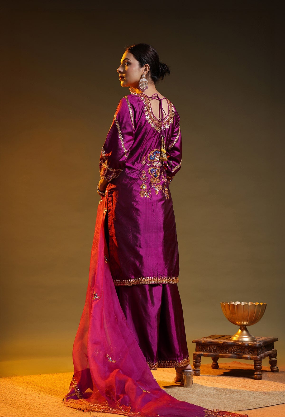Purple Silk & Organza Thread–Sequence Kurta Set