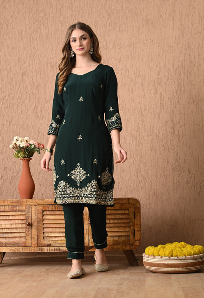 Gracious Bottle Green Kurta Set with Zardozi and Sequence Work