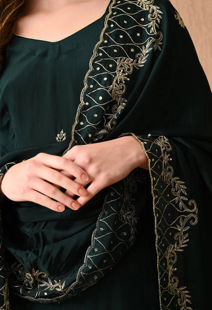 Gracious Bottle Green Kurta Set with Zardozi and Sequence Work