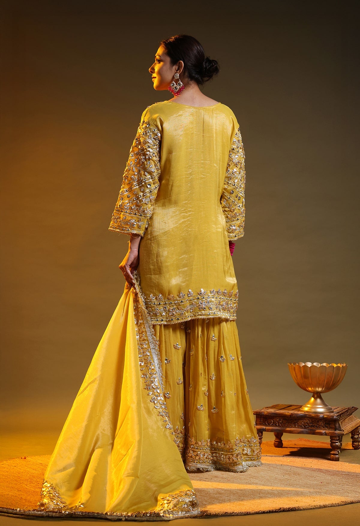 Yellow Tissue Organza Gotta–Mirror–Zardozi Gharara Set
