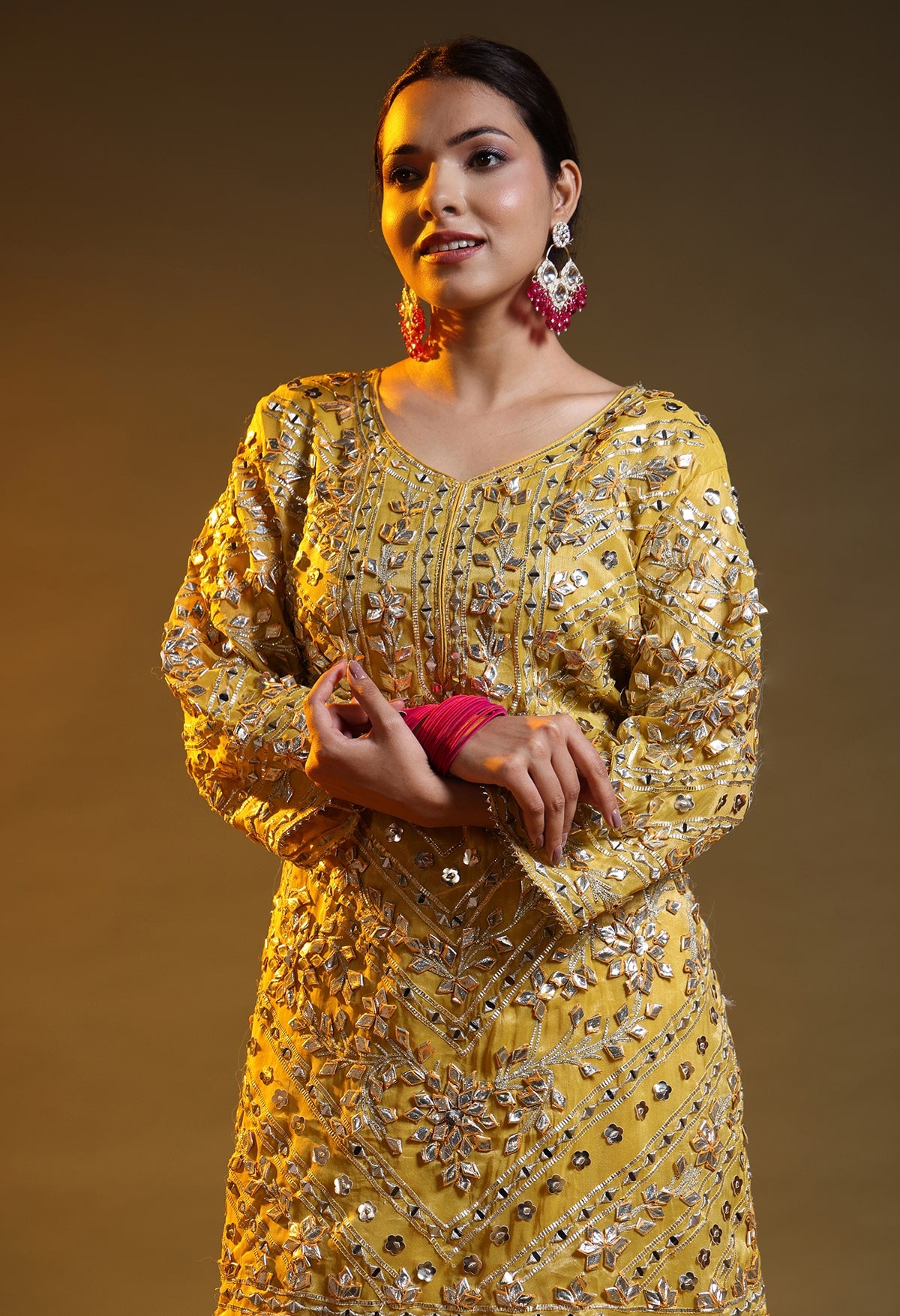 Yellow Tissue Organza Gotta–Mirror–Zardozi Gharara Set