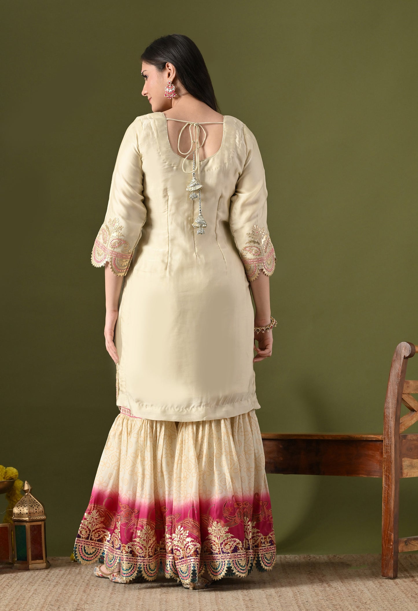 Golden Cream Crepe Gotta Work Sharara Set