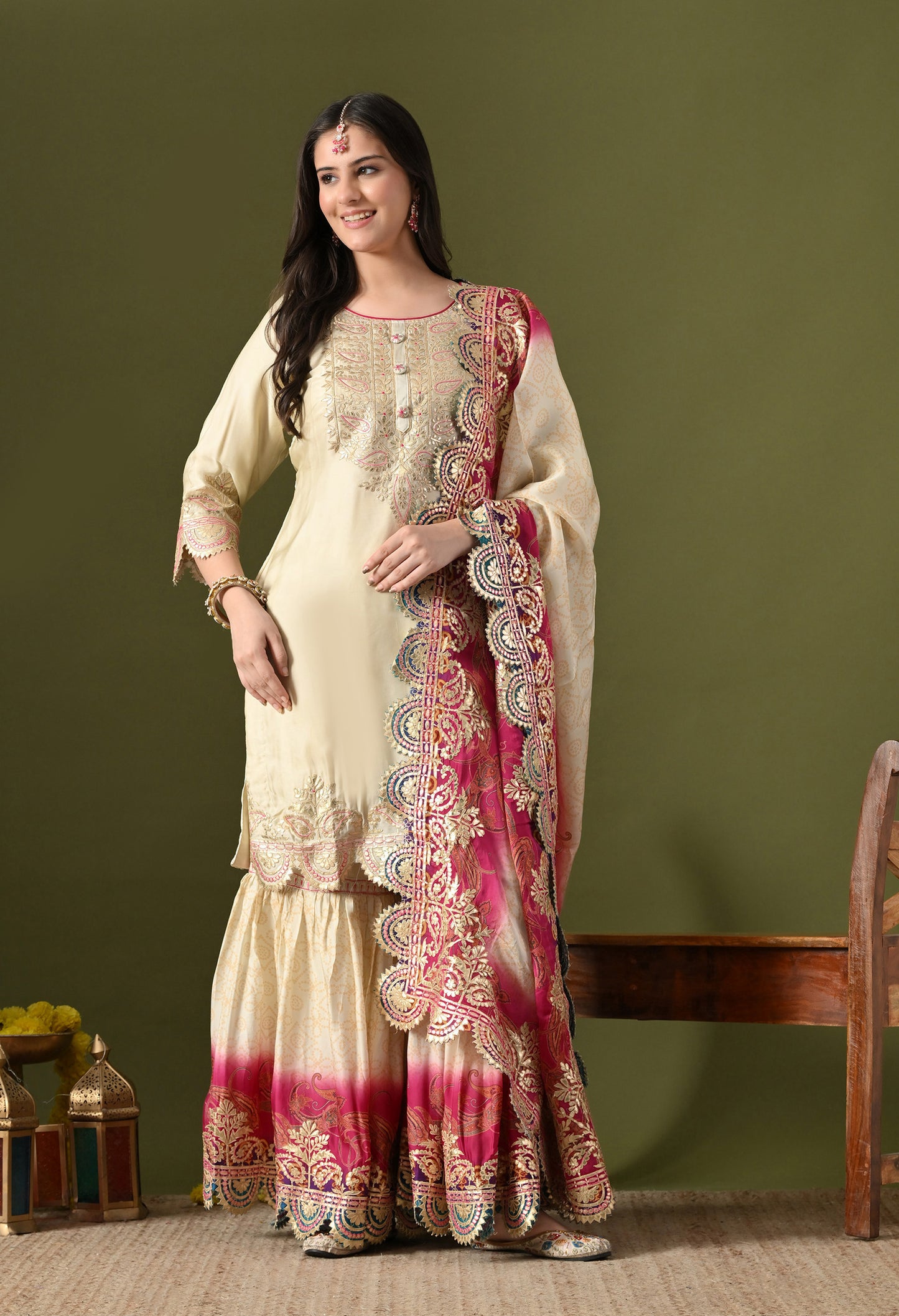 Golden Cream Crepe Gotta Work Sharara Set