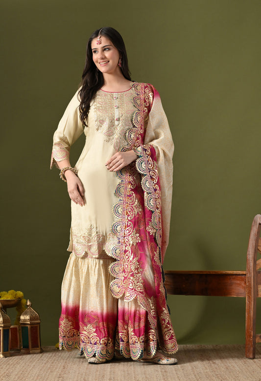 Golden Cream Crepe Gotta Work Sharara Set