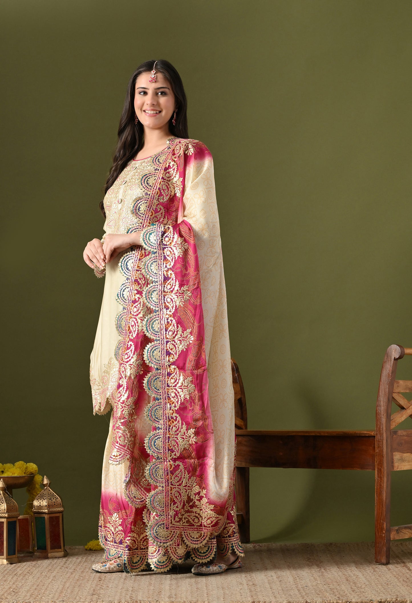 Golden Cream Crepe Gotta Work Sharara Set