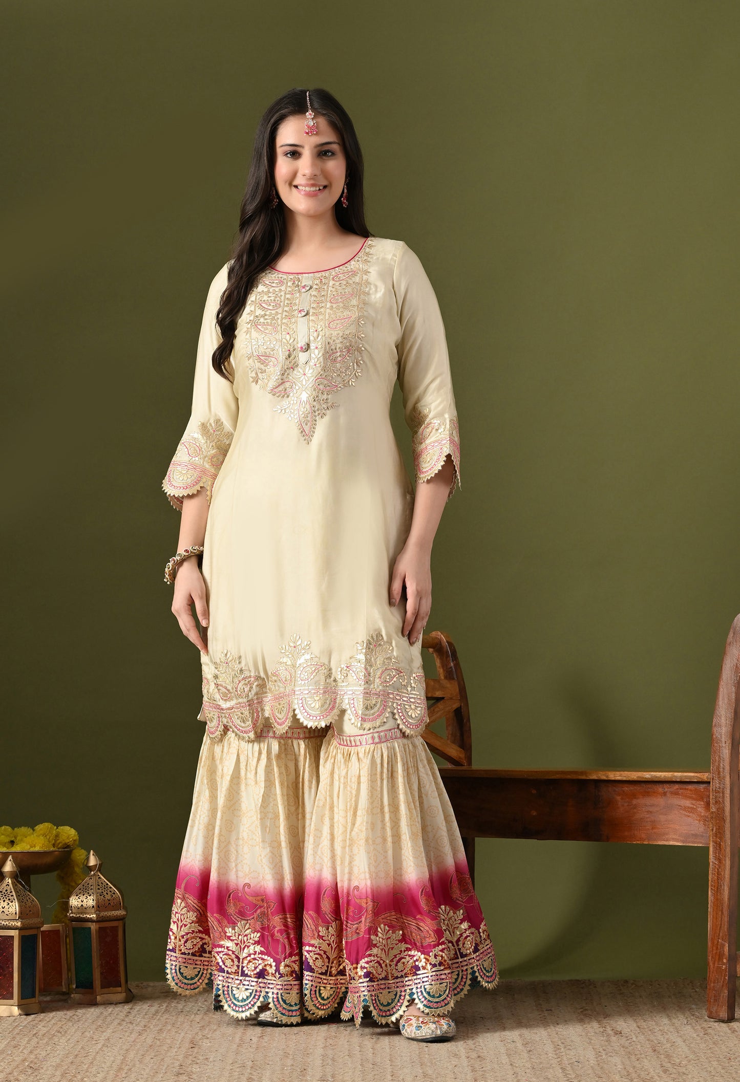 Golden Cream Crepe Gotta Work Sharara Set