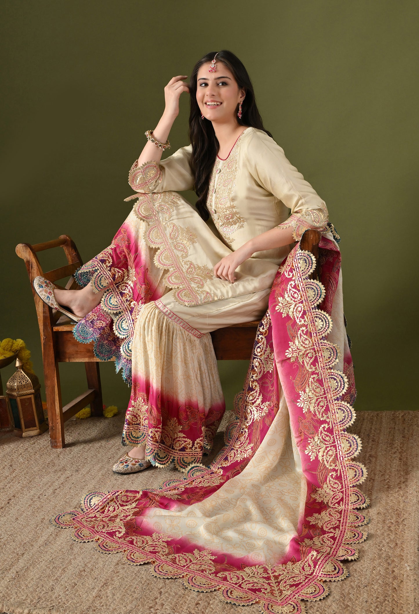 Golden Cream Crepe Gotta Work Sharara Set