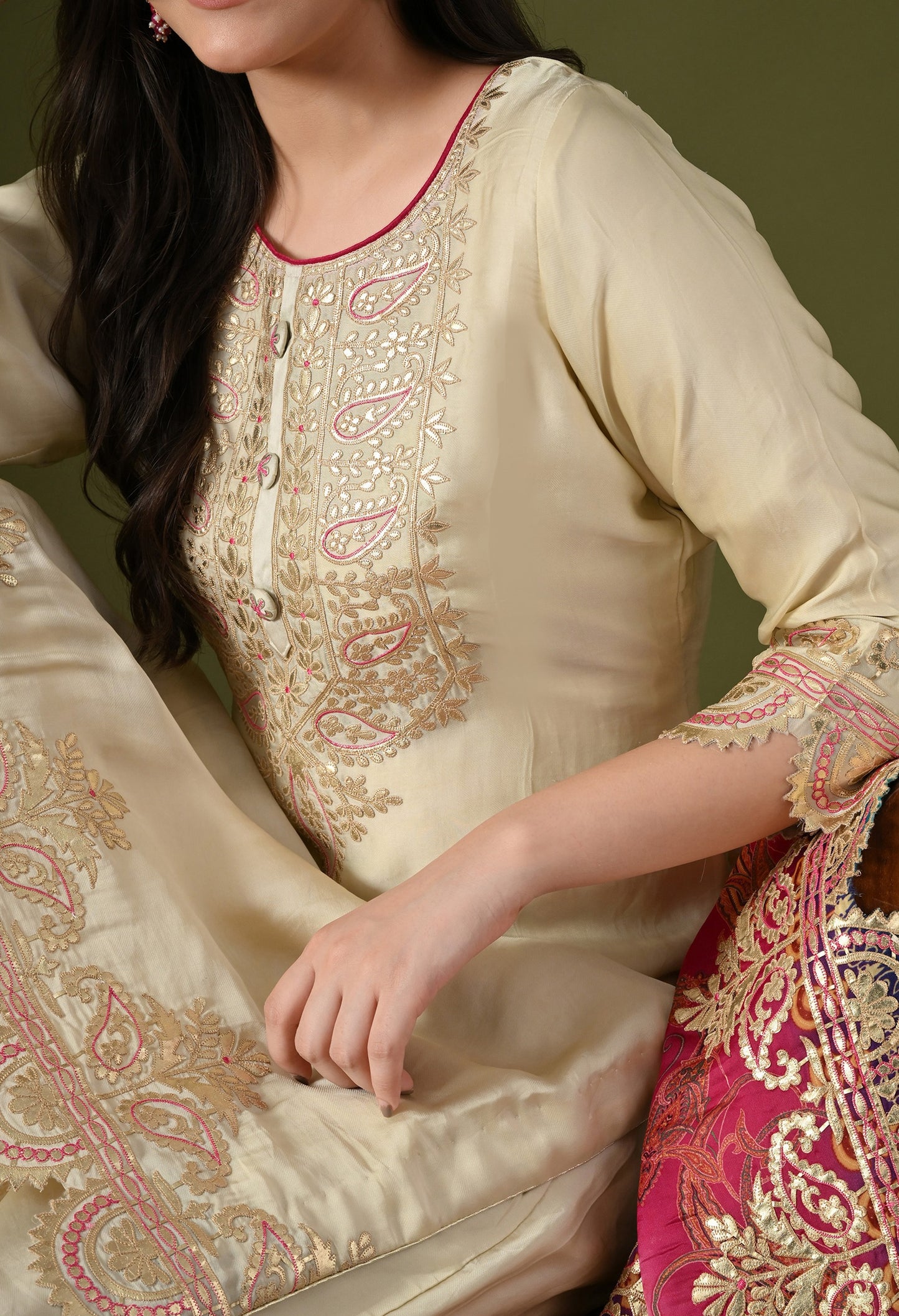 Golden Cream Crepe Gotta Work Sharara Set