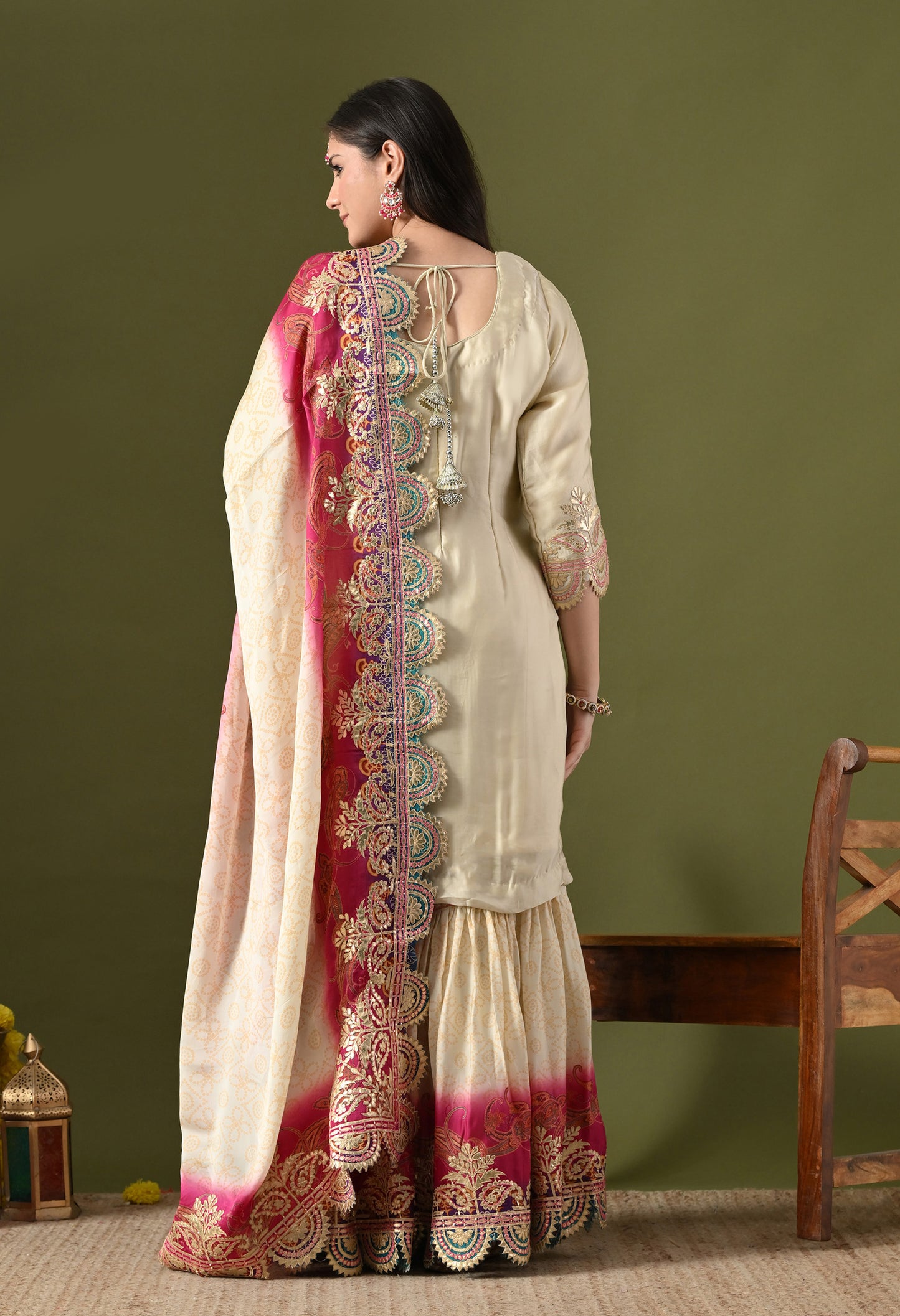 Golden Cream Crepe Gotta Work Sharara Set