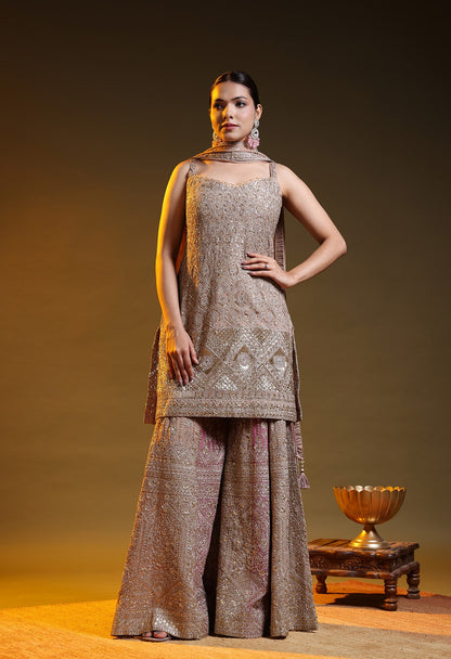 Golden Brown Georgette Zardozi–Sequin Sharara Set