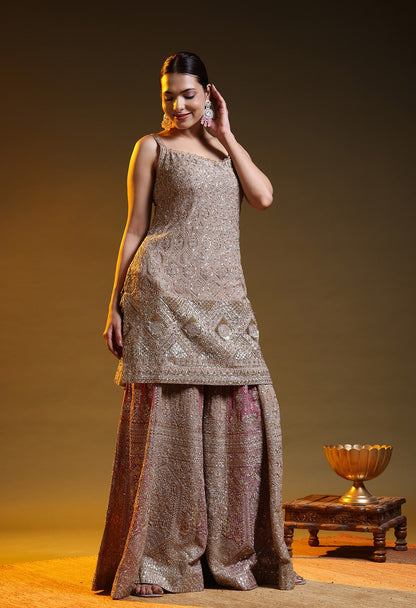 Golden Brown Georgette Zardozi–Sequin Sharara Set