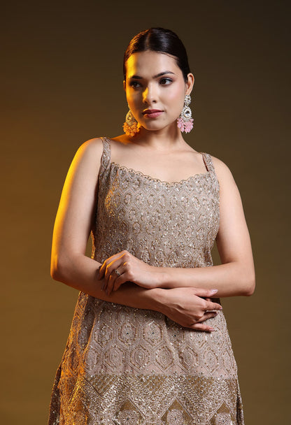 Golden Brown Georgette Zardozi–Sequin Sharara Set