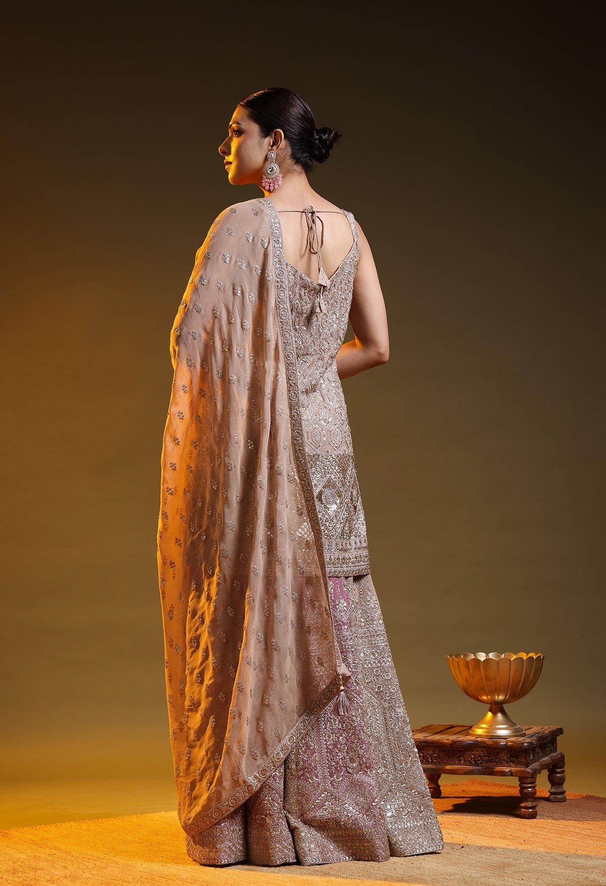 Golden Brown Georgette Zardozi–Sequin Sharara Set