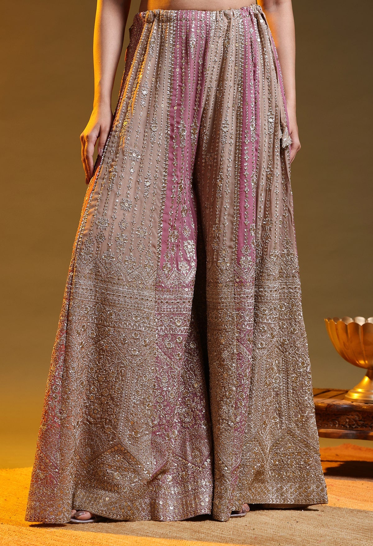 Golden Brown Georgette Zardozi–Sequin Sharara Set