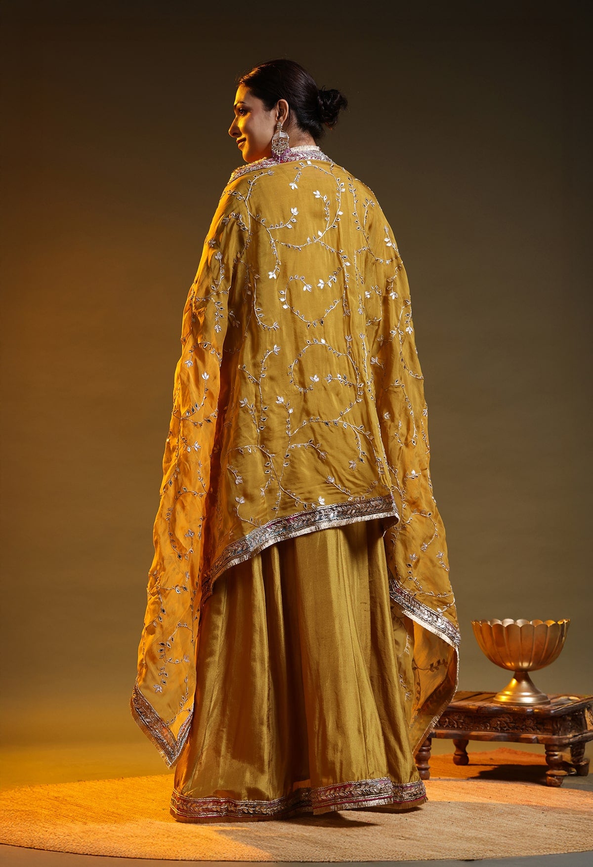 Greenish Yellow Crepe & Organza Gotta–Zardozi–Applique Anarkali Set