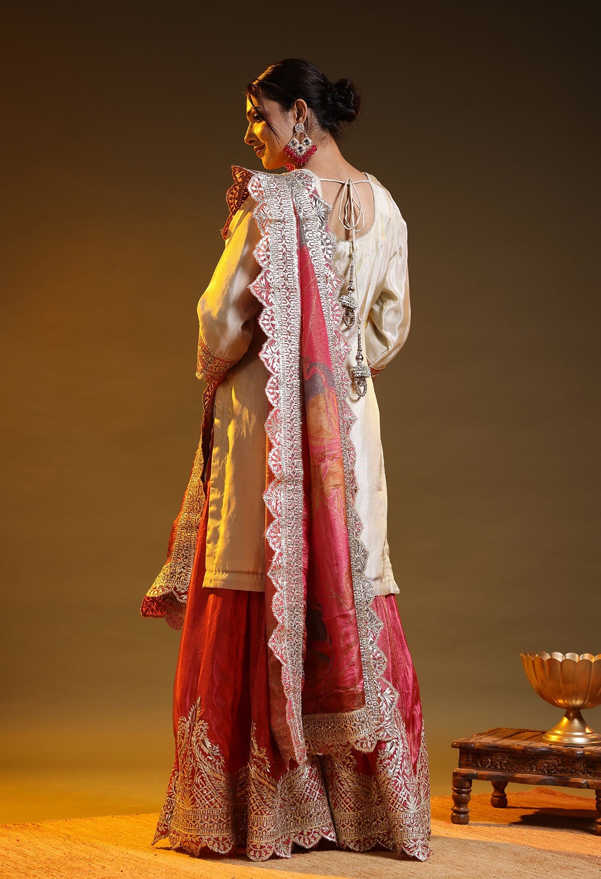 Golden Cream Tissue Crepe Gotta–Thread–Zardozi Sharara Set