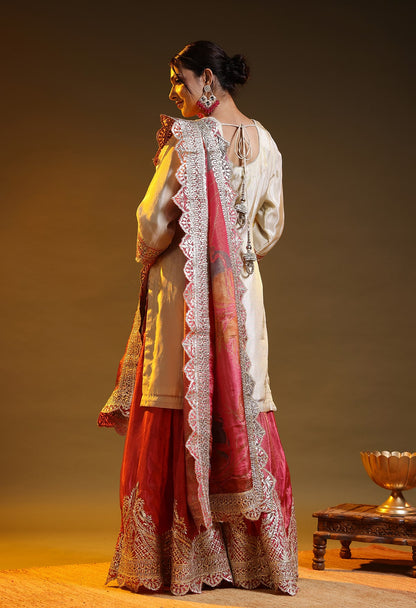 Golden Cream Tissue Crepe Gotta–Thread–Zardozi Sharara Set